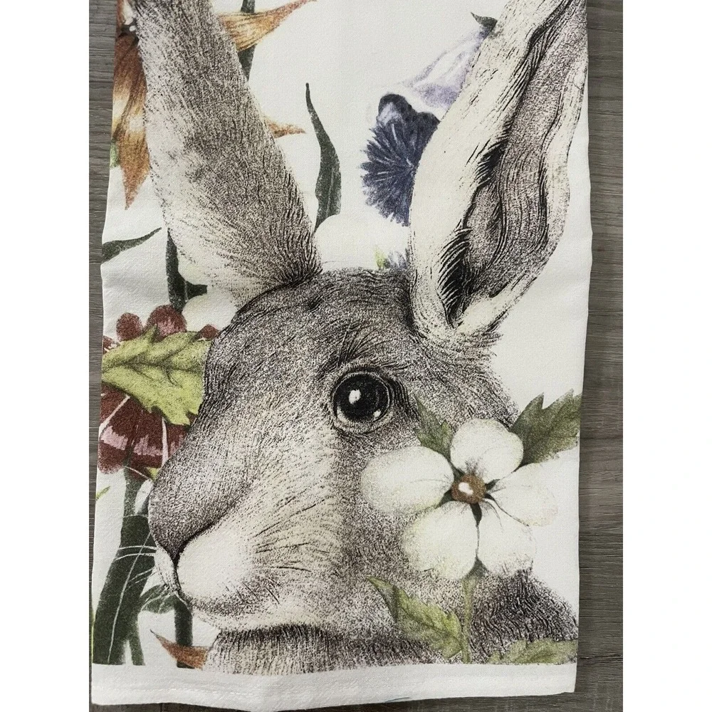 Montgomery Street Rabbit with Flowers Cotton‎ Flour Sack Dish Towel NWT